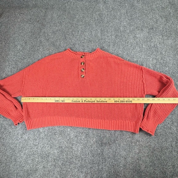 American Eagle Sweater Womens Large Coral Cropped Henley Y2K Coquette Streetwear - Picture 9 of 12